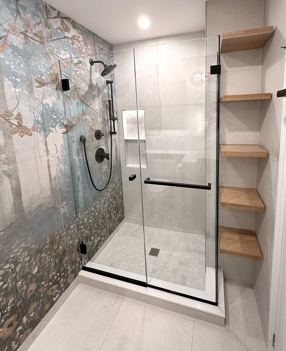 Marble bathroom with brass fixtures