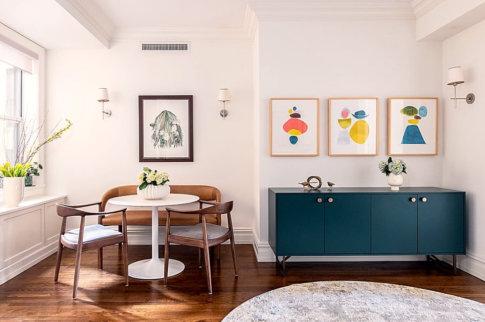 Dining room table and seating, view toward the window